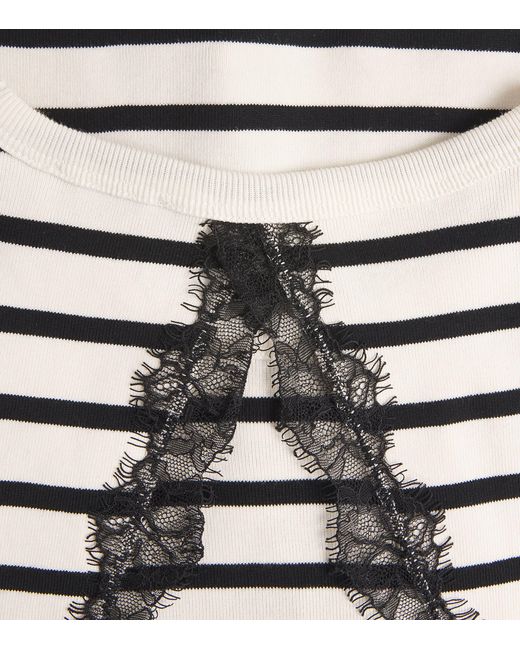 Claudie Pierlot White Cotton Stripe Lace Detail T-Shirt