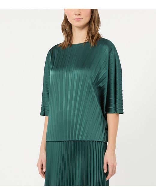 Weekend by Maxmara Green Pleated Short-Sleeve Blouse
