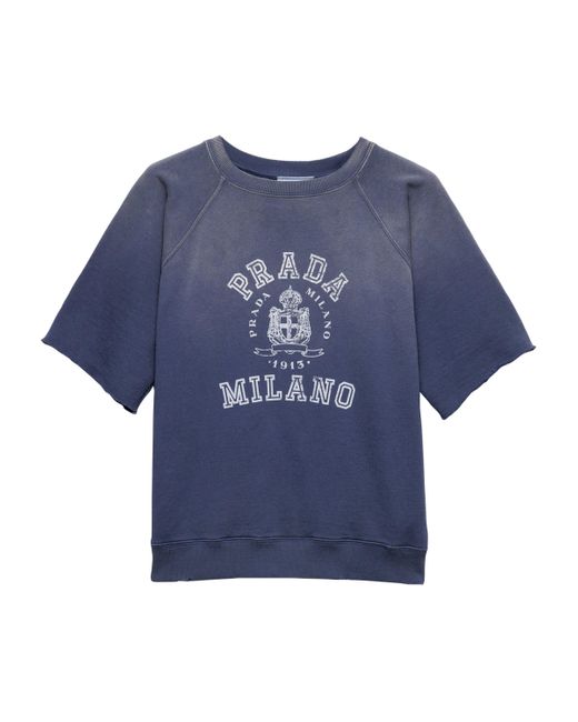 Prada Blue Cotton Logo T-Shirt