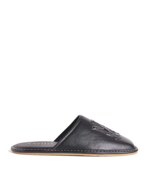 Amiri Black Leather Ma Logo Slippers for men