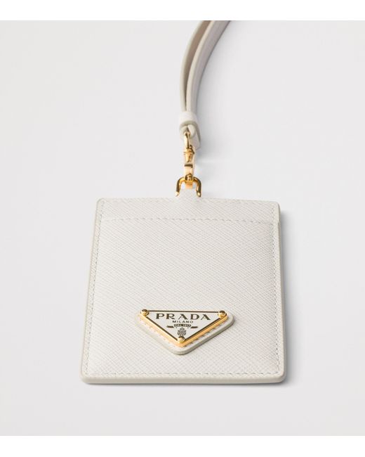 Prada White Saffiano Leather Luggage Tag
