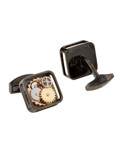 Tateossian Black Square Gear Cufflinks for men