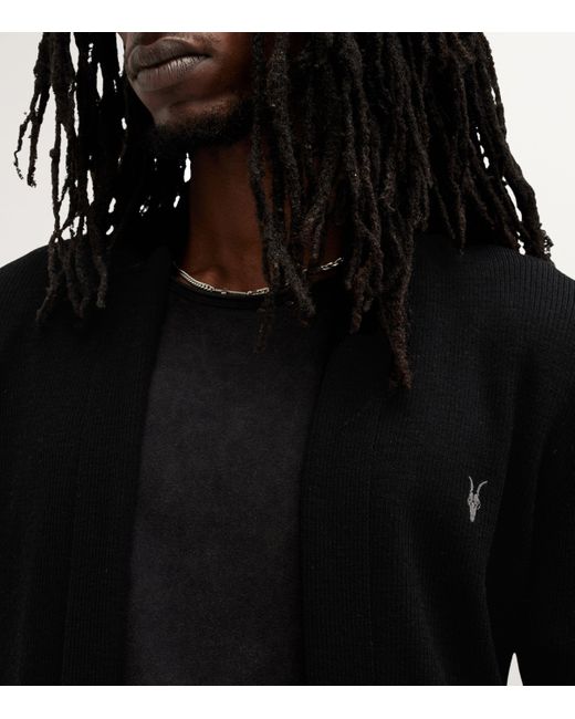 AllSaints Black Merino Wool Mode Cardigan for men