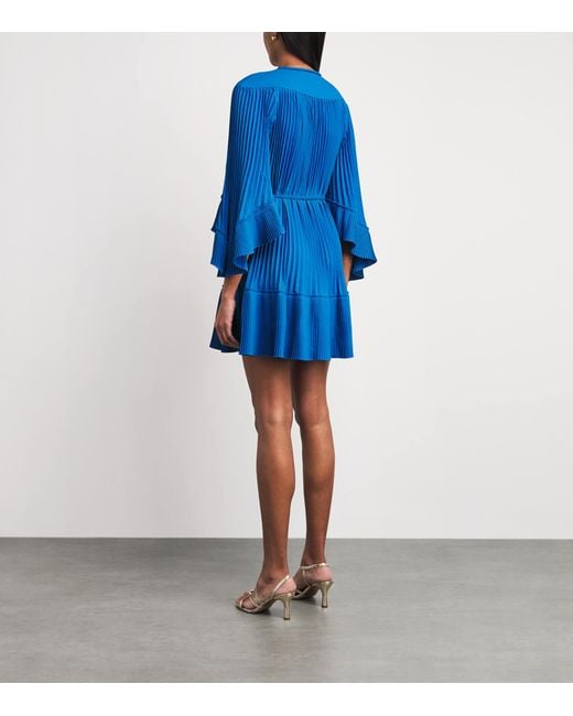Maje Blue Pleated Belted Mini Dress