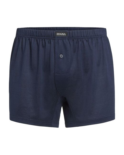 Zegna Blue Cotton Logo Boxer Shorts for men