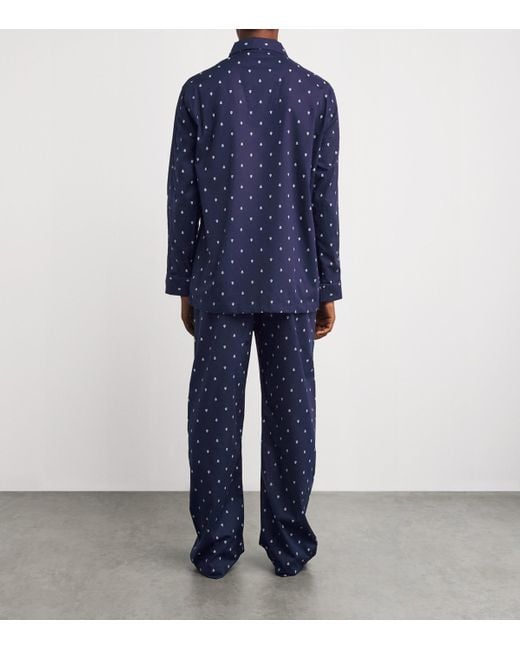 Derek Rose Blue Silk Paisley Print Pyjama Set for men