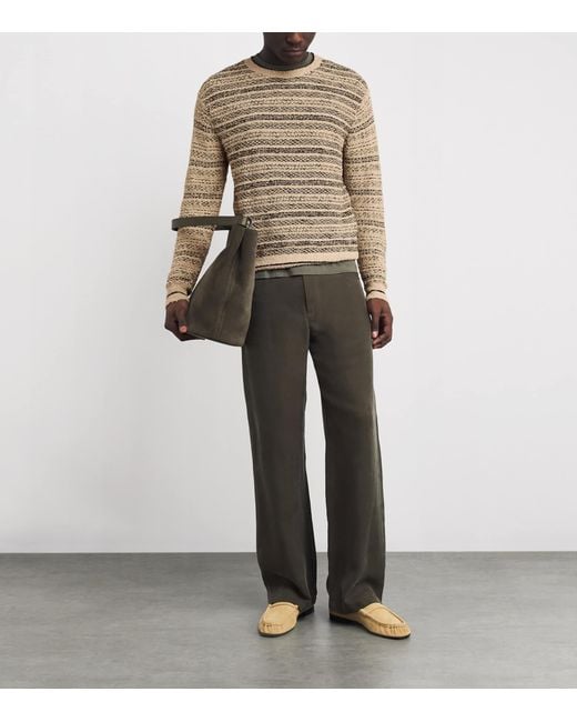 Emporio Armani Natural Cotton-Blend Stripe Frayed Sweater for men