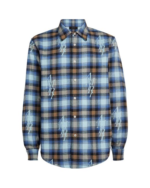 Amiri Blue Cotton Logo Flannel Shirt for men