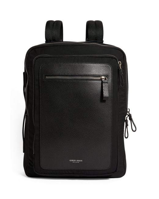 Giorgio Armani Black Leather-Trim Backpack for men
