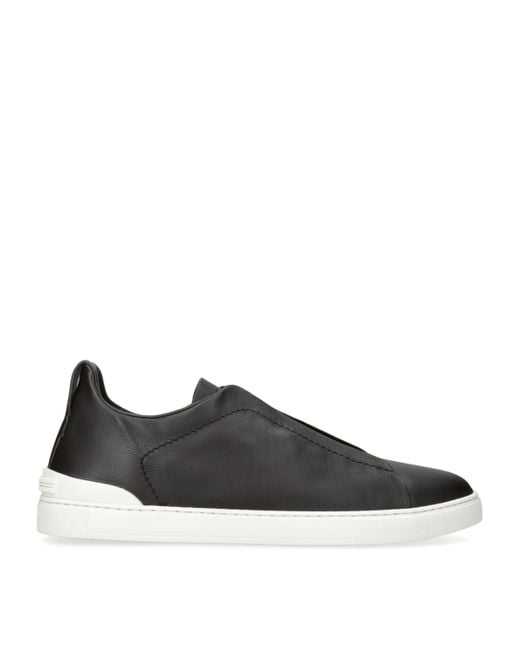 Zegna Black Leather Triple Stitch Secondskin Sneakers for men