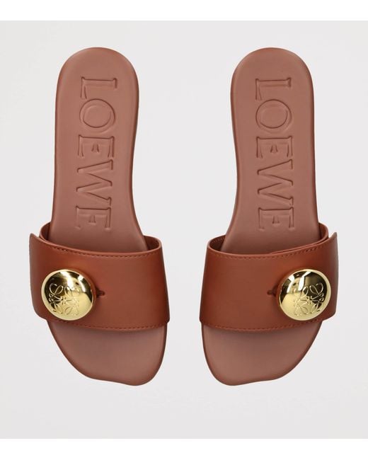 Loewe Brown Leather Pebble Slides