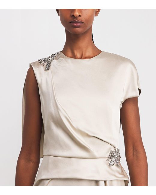Erdem Natural Satin Cady Embellished Draped Midi Dress