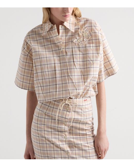 Prada Natural Cotton Embroidered Check Shirt for men