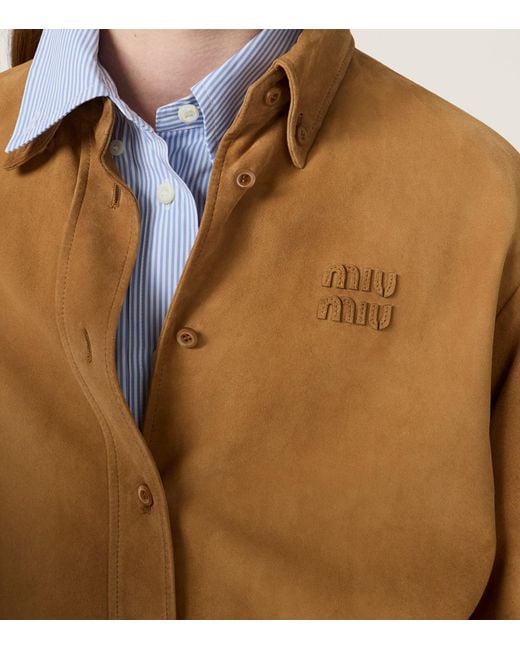 Miu Miu Natural Waxed Suede Cropped Shirt