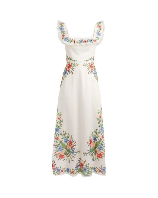 Zimmermann White Juliette Floral-print Linen Maxi Dress