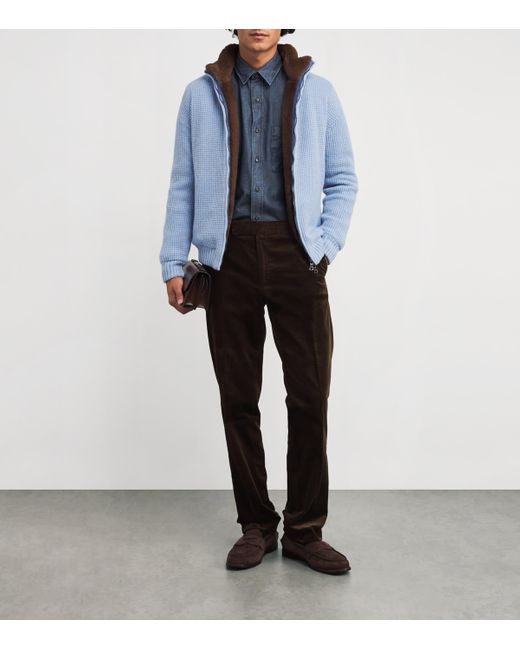 FIORONI CASHMERE Blue Cashmere-Mink Bomber Jacket for men