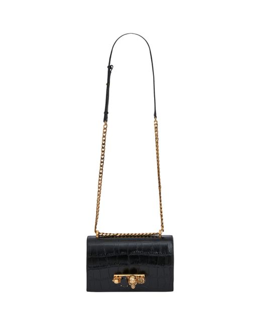 McQueen Black Leather Jewelled Satchel Bag