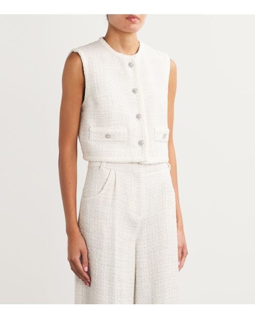 Maje White Tweed Sleeveless Jacket