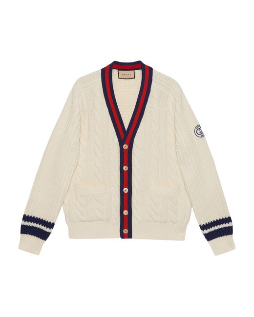 Gucci Natural Cable Wool Knit Cardigan With Web for men