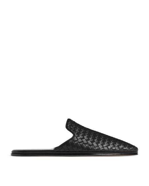 Bottega Veneta Black Leather Palazzo Slippers for men