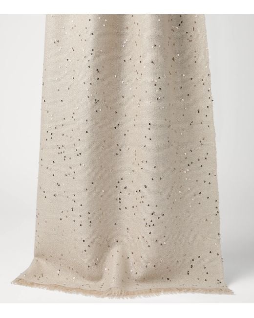 Brunello Cucinelli Natural Cashmere-Silk Embellished Scarf