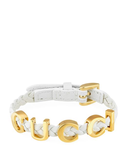 Gucci Metallic Leather Logo Bracelet for men