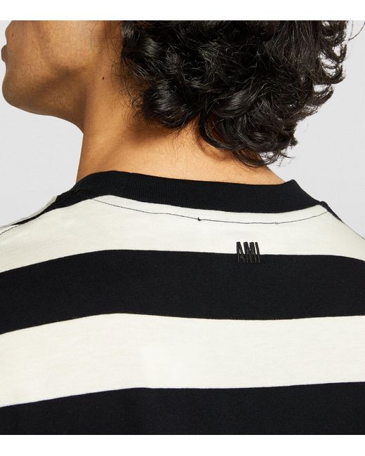 AMI Black Cotton Striped T-shirt for men