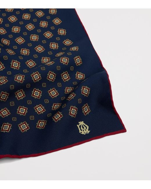 Dunhill Blue Mulberry Silk Rose Pocket Square for men