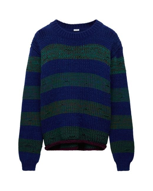 Loewe Blue Wool-Blend Striped Sweater for men