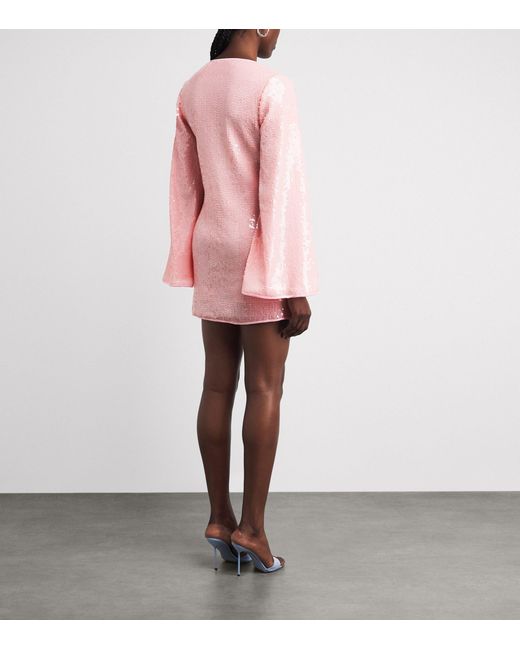Oseree Pink Sequinned O-Ring Lumière Mini Kaftan Dress