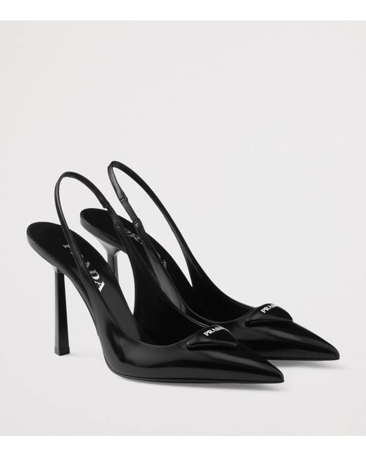 Prada Black Brushed Leather Slingback Pumps 75