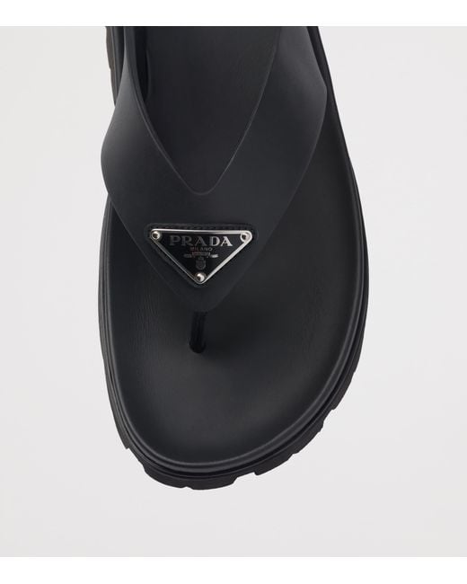 Prada Blue Rubber Logo Thong Sandals