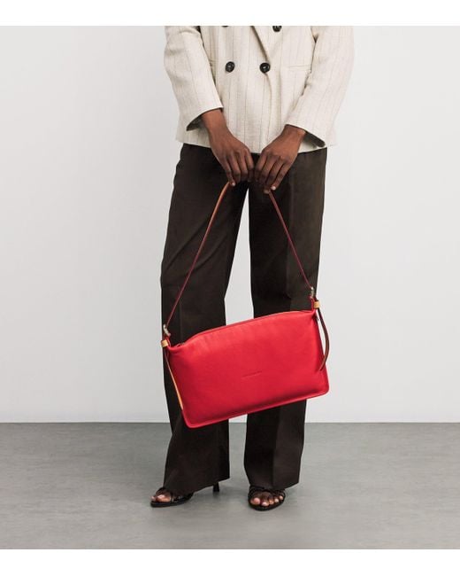 Longchamp Red Medium Leather Smoothie Half Cross-Body Bag