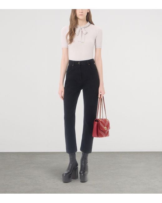 Valentino Blue Stretch-Denim Cropped Straight Jeans