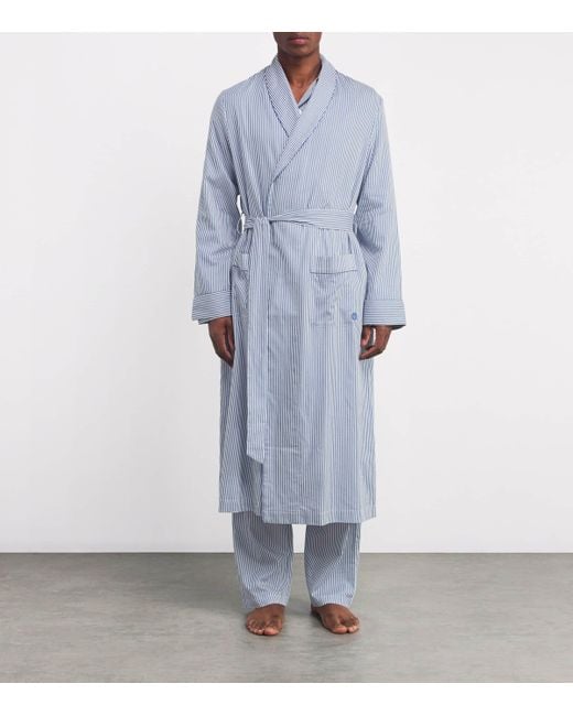 Harrods Blue Cotton Striped Robe for men