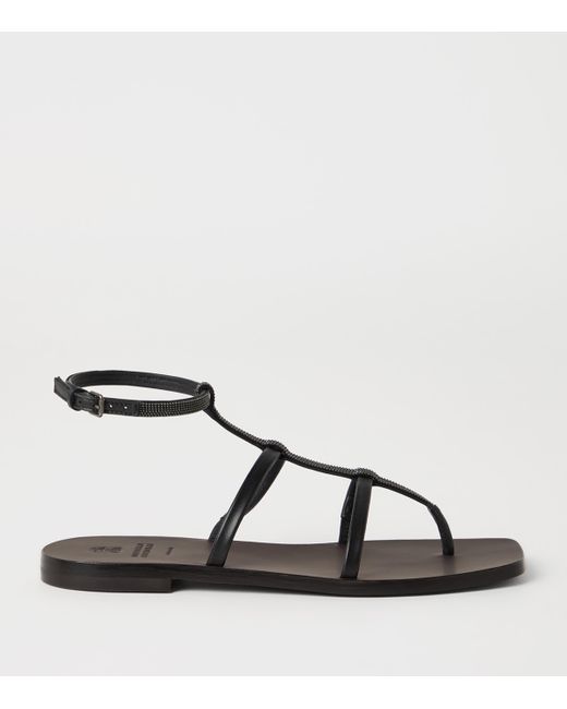 Brunello Cucinelli Brown Nappa Leather Precious Strap Sandals
