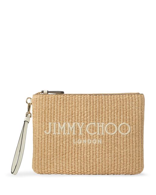 Jimmy Choo Natural Raffia Zip-Up Pouch
