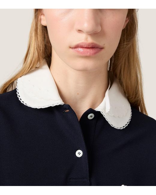 Miu Miu Blue Cotton Embroidered Polo Shirt