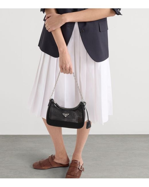 Prada Black Re-Edition 2005 Mesh And Brushed Leather Bag