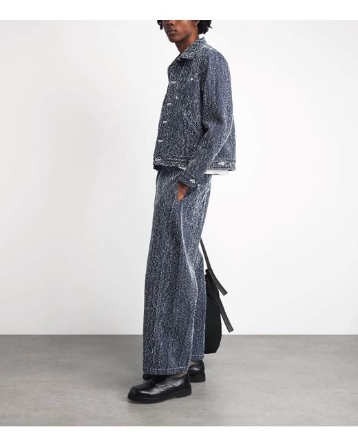 SAGE NATION Blue Denim Speckled Box-Pleat Trousers for men