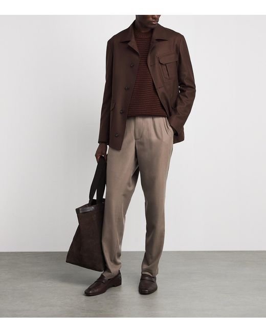 Corneliani Brown Virgin Wool-Cashmere Stripe Sweater for men