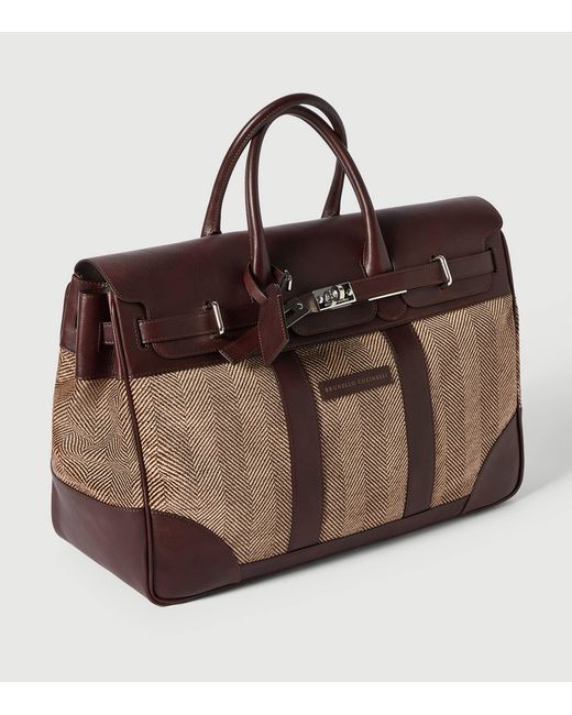 Brunello Cucinelli Brown Leather-Trim Chevron Holdall for men