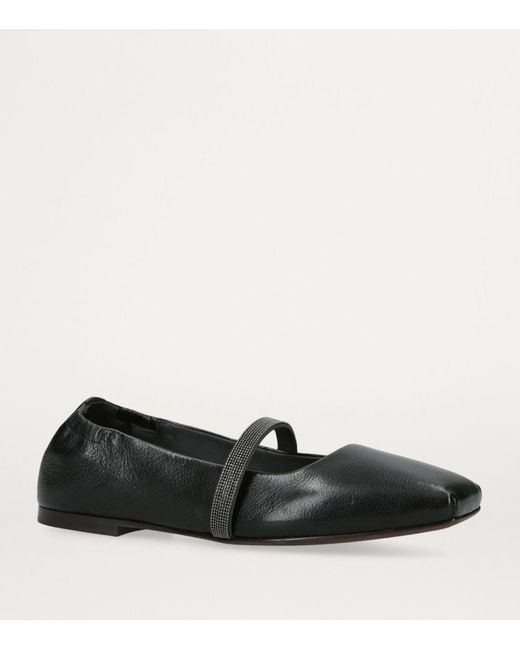 Brunello Cucinelli Black Supple Leather Ballet Flats