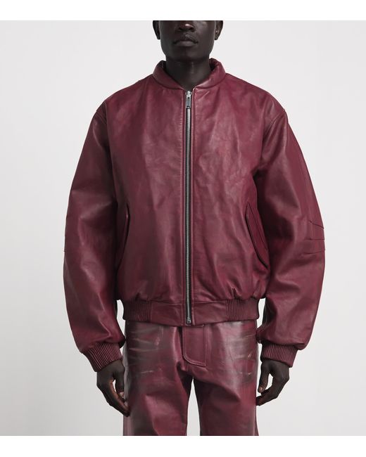 424 Red Leather Bomber Jacket for men