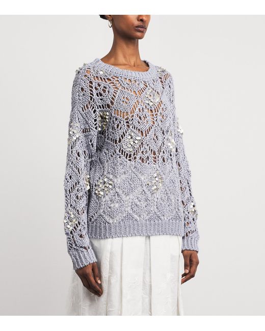 Eleventy Gray Linen Sequin-Embellished Sweater