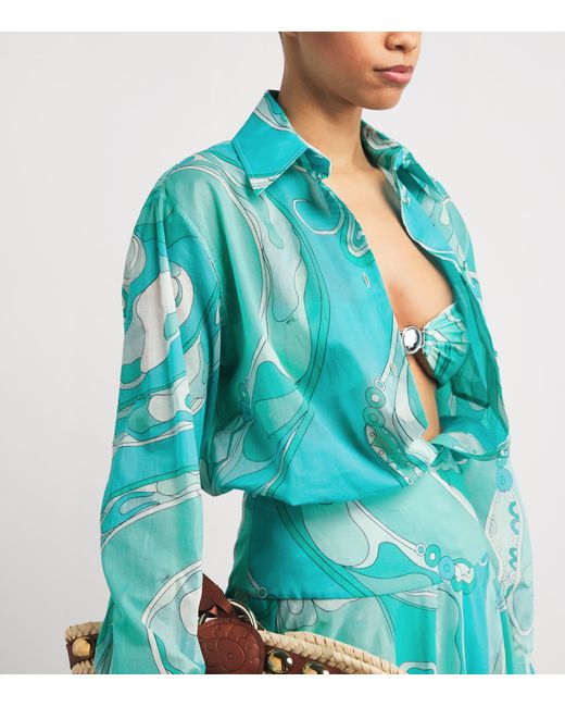 PUCCI Cotton Orchidee Print Shirt in Blue | Lyst