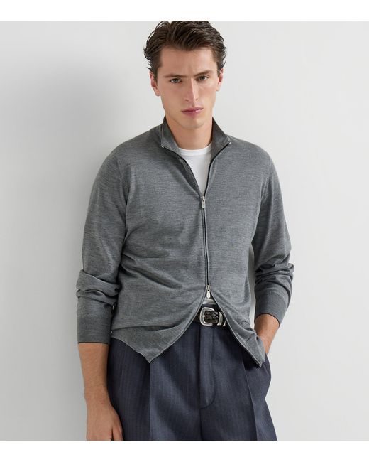 Brunello Cucinelli Gray Cashmere-Silk Cardigan for men
