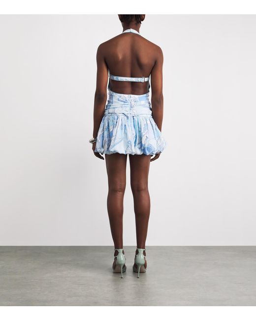 Emilio Pucci Blue Ramie Orchidee Balloon Mini Dress