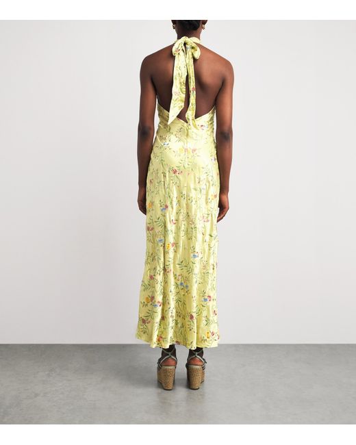 Rixo Metallic Satin Floral Dune Maxi Dress