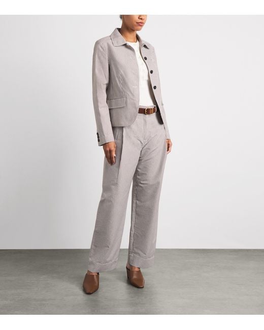ME+EM Gray Seersucker Stripe Wide-Leg Trousers